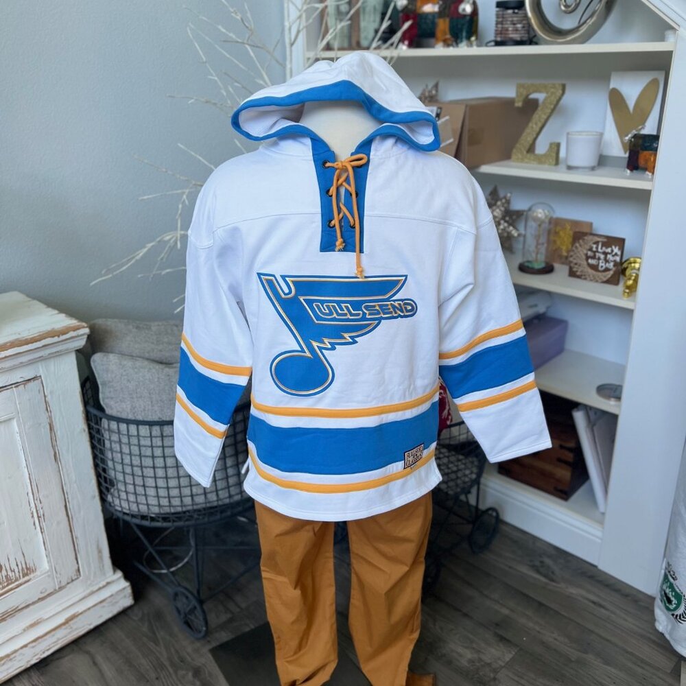 NWT Full Send St. Louis Blues Style Away Hoodie Hockey Jersey Nelk Fullsend